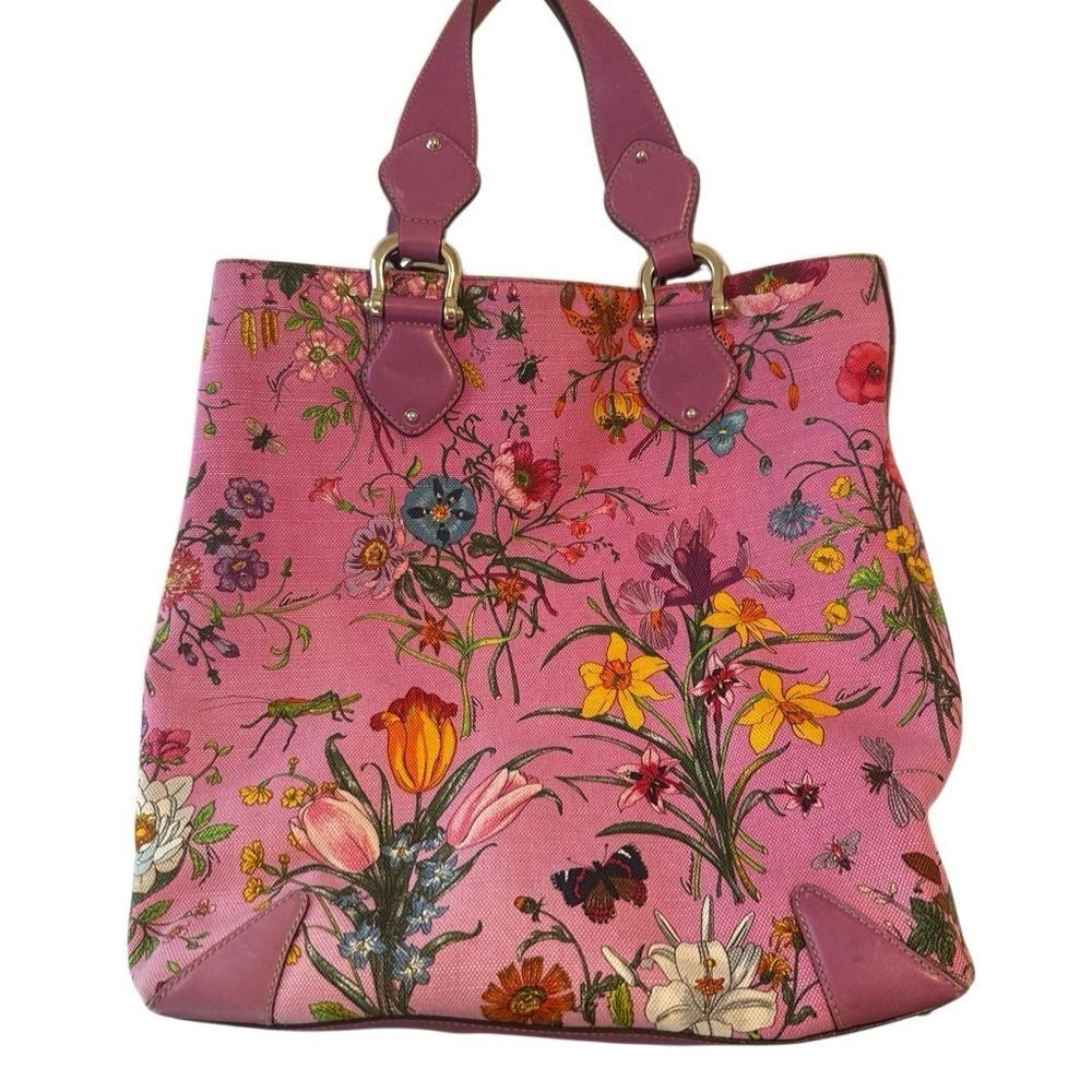 Gucci Pink Floral Tote Bag - Picture 2 of 12